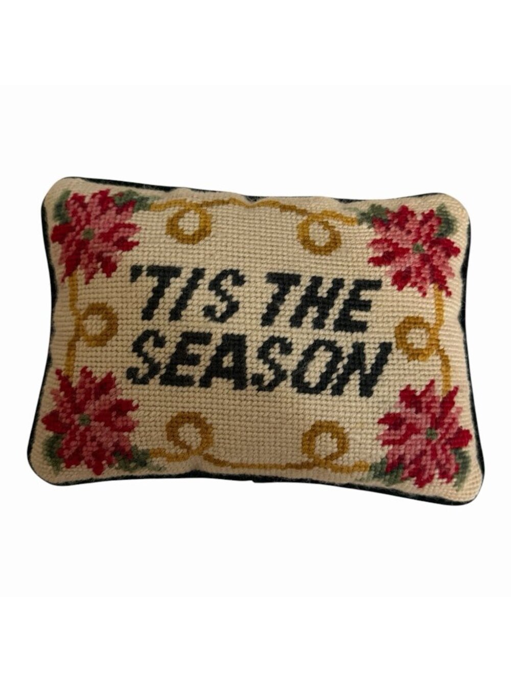 HM Needlepoint Christmas Pillow Tis the Season 9x6 Cottagecore Farmhouse Country